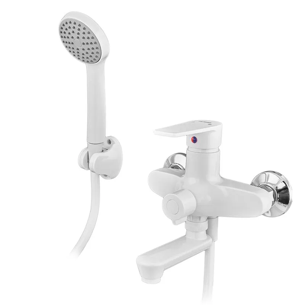 Змішувач для ванни PLAMIX OSCAR-008 EURO SET WHITE (зі шлангом, лійкою та кронштейном) (Колір білий) (PM0698) - Фото 1 Змішувач для ванни PLAMIX OSCAR-008 EURO SET WHITE (зі шлангом, лійкою та кронштейном) (Колір білий) (PM0698) - изображение 1