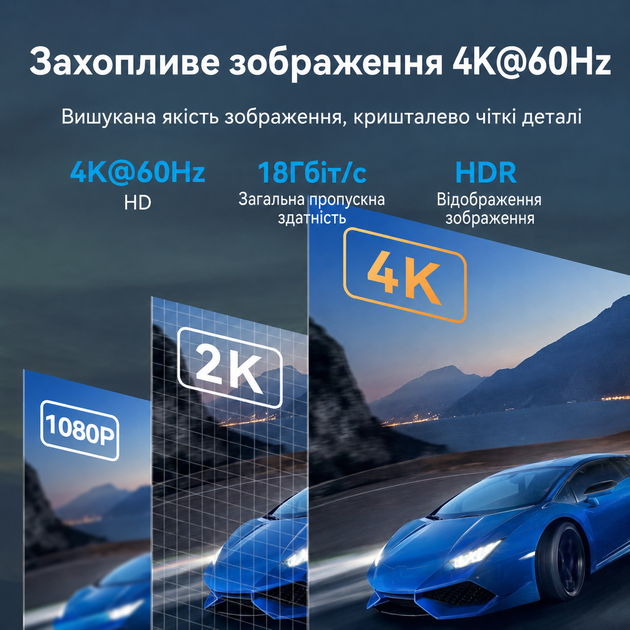 Кабель Vention HDMI M-M 12.0 м V2.0 4K 30Гц в обплетенні для аудіо та відеосигналу Black (ALLBM) - зображення 6