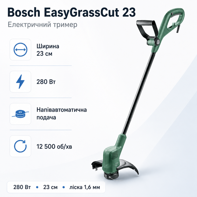 Тример електричний Bosch EasyGrassCut 23 280 Вт 12 500 об/хв Зелений (06008C1H00) - зображення 2
