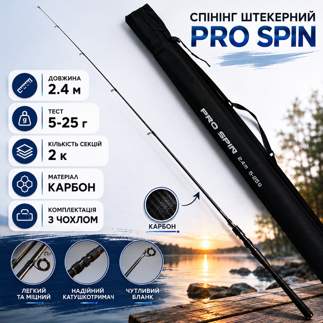 Спінінг штекерний із чохлом Sams Fish Pro Spin 2.4 м 5-25г карбон 2 секції Чорний (SF24347-2.4) - зображення 5