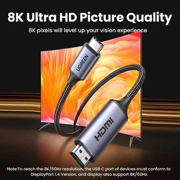 Кабель UGREEN USB Type-C to HDMI 2.1 8K 60Hz 4K 120Hz для MacBook Pro iPad Pro Samsung Galaxy Thunderbolt 3/4. 2 метри - Фото 4 Кабель UGREEN USB Type-C to HDMI 2.1 8K 60Hz 4K 120Hz для MacBook Pro iPad Pro Samsung Galaxy Thunderbolt 3/4. 2 метри - изображение 4