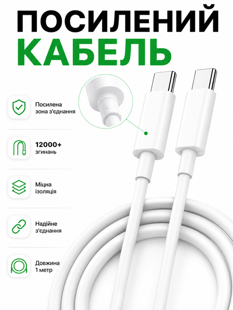 Комплект швидкої зарядки 25W для телефона Android Apple iPhone type-c to type c 15 16 17 pro max plus mini iPad адаптер мережевий зарядний пристрій блок тайпсі usb-c power adapter швидка зарядка для айфон айпад андроїд кабель зарядки тайп-с 1м - зображення 7