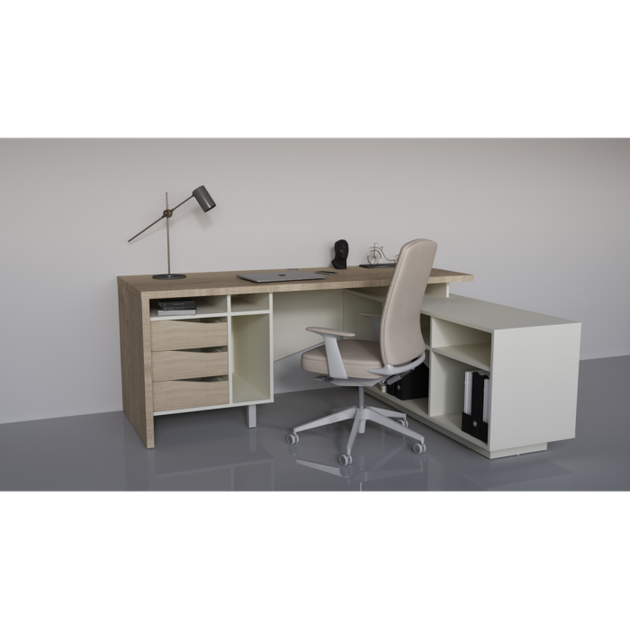 Стол компьютерный в кабинет, офис из ЛДСП CONNECT 1 R SK 190×78 см Intarsio Дуб кремона котта / Стоун бейж - изображение 2