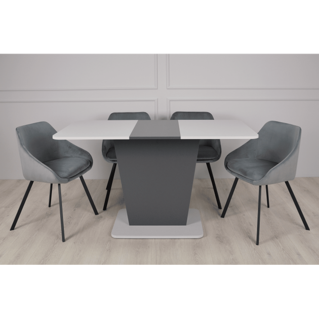 Стол обеденный раскладной в гостиную, кухню из ЛДСП Cosmo Grey 110(145)x68 Intarsio Антрацит / Серый Камень - Фото 3 Стол обеденный раскладной в гостиную, кухню из ЛДСП Cosmo Grey 110(145)x68 Intarsio Антрацит / Серый Камень - изображение 3