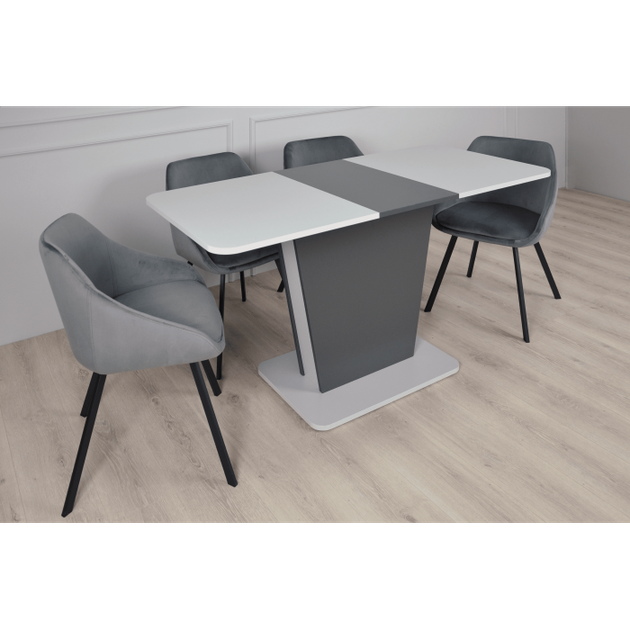 Стол обеденный раскладной в гостиную, кухню из ЛДСП Cosmo Grey 110(145)x68 Intarsio Антрацит / Серый Камень - Фото 4 Стол обеденный раскладной в гостиную, кухню из ЛДСП Cosmo Grey 110(145)x68 Intarsio Антрацит / Серый Камень - изображение 4