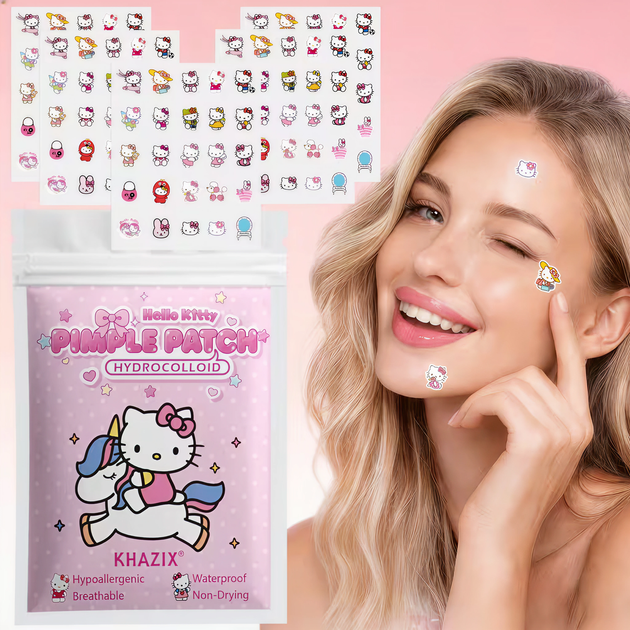 Патчи от прыщей и акне гидроколлоидные Khaziz Hello Kitty фигурные, Разноцветные, 50 шт - изображение 2