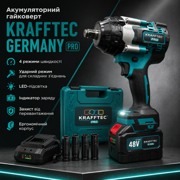 Акумуляторний гайковерт Krafftec Germany PRO - зображення 2