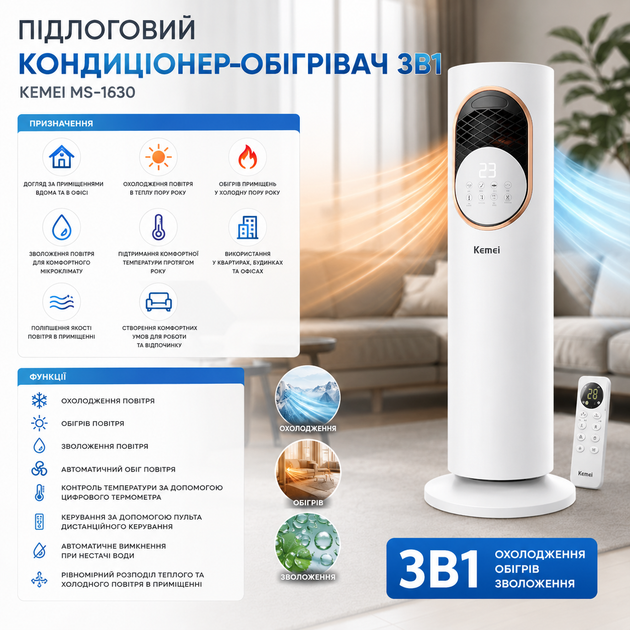 Напольный кондиционер-обогреватель Kemei MS-1630 3-в-1 - изображение 3