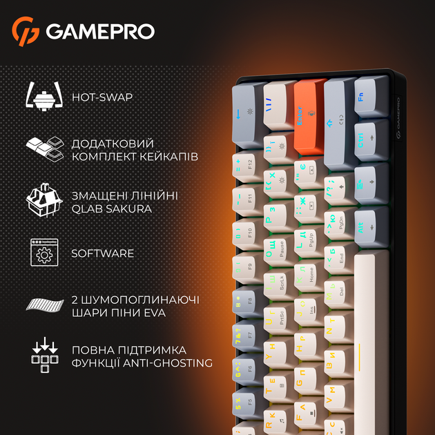 Клавіатура дротова GamePro MK130 V2 Infinity QLAB Sakura Linear RGB USB Black (MK130-V2-B-QS) - зображення 11