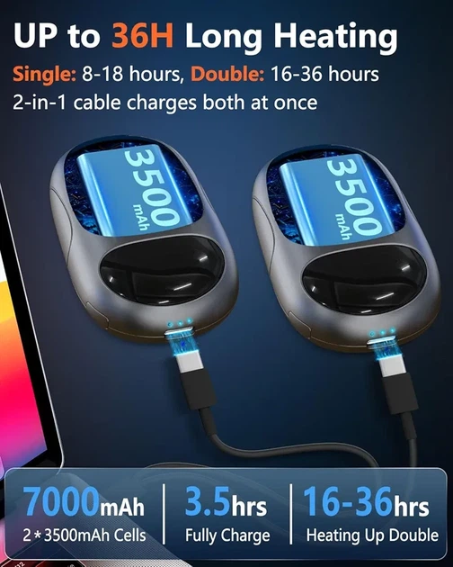 Магнитные грелки для рук 2 шт с USB-C 3500 мАч аккумуляторы, уценка - изображение 5