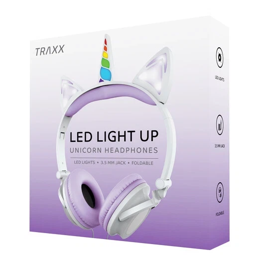Детские наушники с подсветкой Traxx LED Light Up Unicorn (Единорог) , проводные 3.5 мм, складные, с защитой слуха - Уценка - Фото 1 Детские наушники с подсветкой Traxx LED Light Up Unicorn (Единорог) , проводные 3.5 мм, складные, с защитой слуха - Уценка - изображение 1