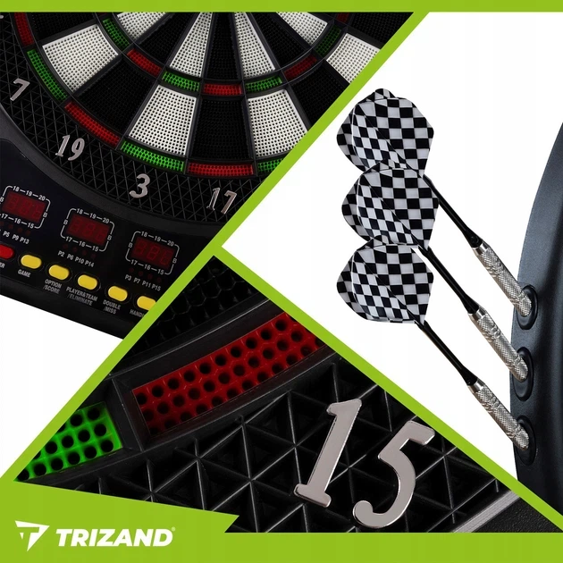Електронний дартс Trizand 26307 набір для гри в дротики з 4 LED-дисплеями для 1–16 гравців + 6 дротиків та звукові ефекти для дому та клубу - Фото 3 Електронний дартс Trizand 26307 набір для гри в дротики з 4 LED-дисплеями для 1–16 гравців + 6 дротиків та звукові ефекти для дому та клубу - изображение 3