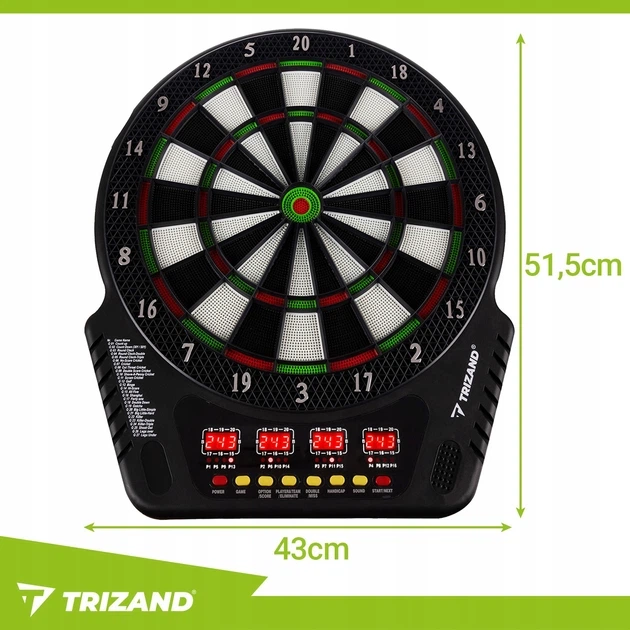 Електронний дартс Trizand 26307 набір для гри в дротики з 4 LED-дисплеями для 1–16 гравців + 6 дротиків та звукові ефекти для дому та клубу - Фото 7 Електронний дартс Trizand 26307 набір для гри в дротики з 4 LED-дисплеями для 1–16 гравців + 6 дротиків та звукові ефекти для дому та клубу - изображение 7