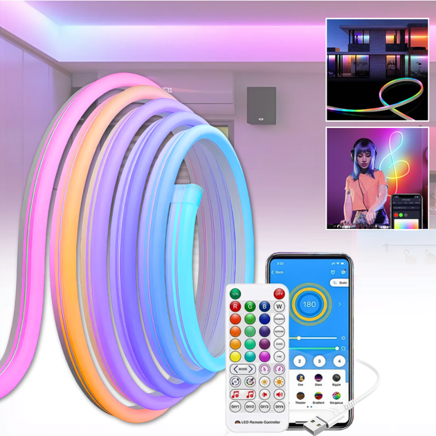 Світлодіодна стрічка 10 мз пультом та керуванням через додаток LED Neon RGB USB - зображення 2