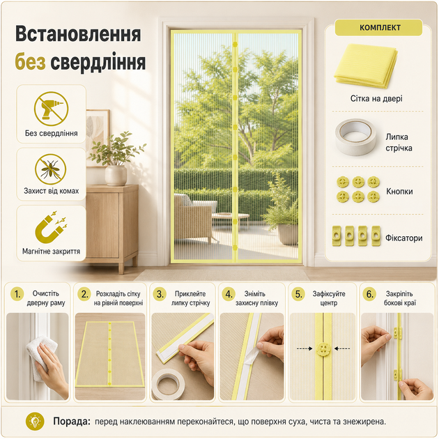 Антимоскітна магнітна сітка на двері із автоматичним закриттям (100×210 см) - изображение 2