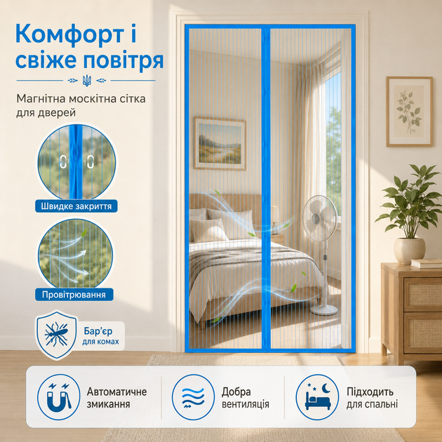 Антимоскітна магнітна сітка 100×210 см на двері із автоматичним закриттям - изображение 4