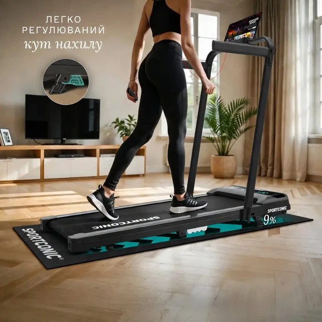 Беговая дорожка Sportconic P106FA Pro + защитный коврик 140×60 см электрическая 1–12 км/ч наклон до 9% LED 110 кг - Фото 4 Беговая дорожка Sportconic P106FA Pro + защитный коврик 140×60 см электрическая 1–12 км/ч наклон до 9% LED 110 кг - изображение 4