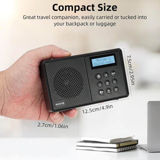 Портативний цифровий радіоприймач WOVTE DAB/DAB+/FM з Bluetooth акумуляторний кишеньковий міні приймач Чорний - зображення 8