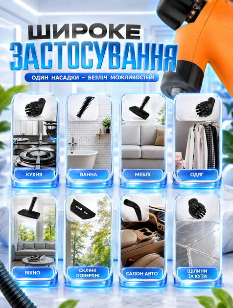 Ручной парогенератор пароочиститель для уборки дома, 6 в 1 с мощным давлением и быстрым нагревом компактный очиститель для дома и автомобиля для дезинфекции и удаления загрязнений с 6 сменными насадками и баком 360 мл - изображение 2