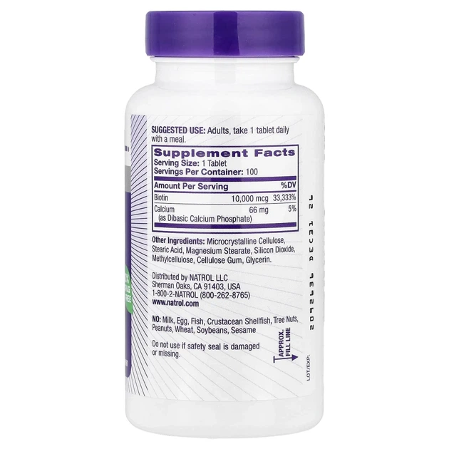 Біотин максимум Natrol (Biotin Maximum Strength) 10000 мкг 100 таблеток (NTL-05396) - изображение 2
