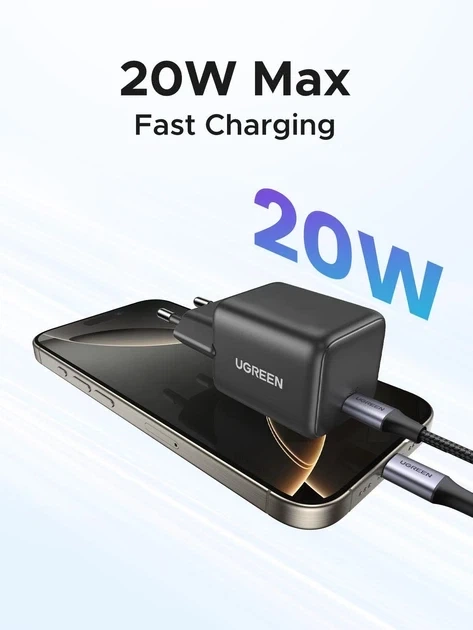 Сетевое зарядное устройство UGREEN USB C 20W PD3.0 QC4.0 GaN Fast Charger Grey (X512) - изображение 4