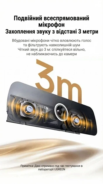 Веб-камера UGREEN с микрофоном USB-веб-камера Full HD 1080P 30fps Black (CM925) - изображение 4