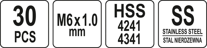 Набір для ремонту різьби YATO M6 x 1.0 мм HSS 4241/4341 30 шт YT-17632 - Фото 4 Набір для ремонту різьби YATO M6 x 1.0 мм HSS 4241/4341 30 шт YT-17632 - зображення 4