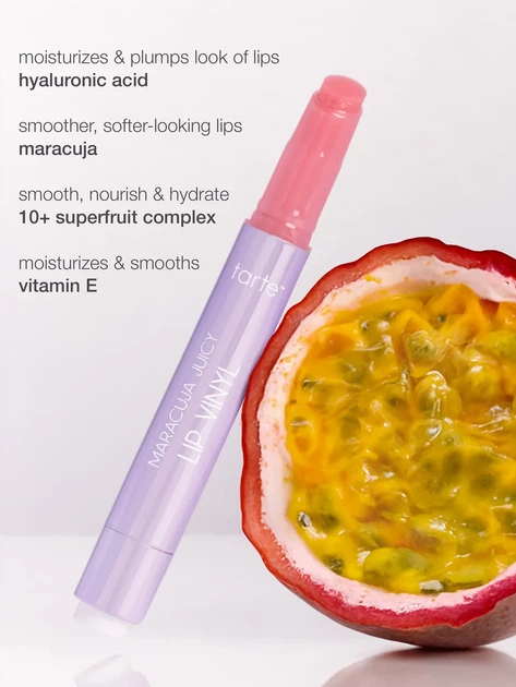 Глянцевий зволожувальний блиск для губ з олією маракуї Tarte Maracuja Juicy Lip Vinyl Shimmering Rose 2.7 г - зображення 4
