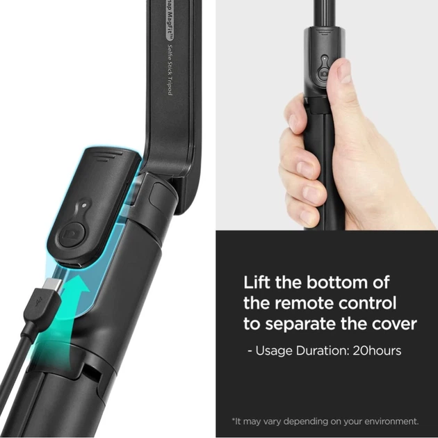 Універсальний штатив Spigen S580W Bluetooth Selfie Stick Long Tripod Black with MagSafe (AMP07659) - Фото 12 Універсальний штатив Spigen S580W Bluetooth Selfie Stick Long Tripod Black with MagSafe (AMP07659) - зображення 12