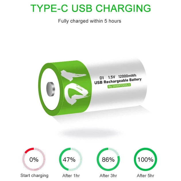 Аккумулятор тип D / R20 Smartoools 8000 mAh бочонок Li-Ion с зарядкой Type-C 1.5V (19329) - Фото 3 Аккумулятор тип D / R20 Smartoools 8000 mAh бочонок Li-Ion с зарядкой Type-C 1.5V (19329) - зображення 3