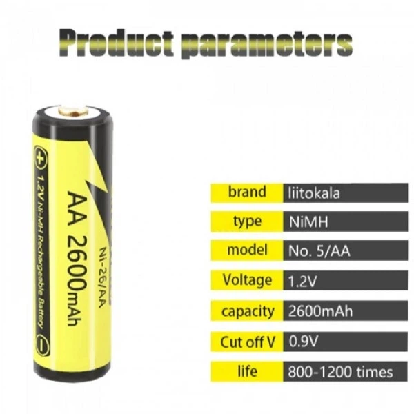 Аккумулятор AA / 14500 LiitoKala Ni-26 2600 mAh пальчиковый Ni-MH 1.2V Выпуклый плюс (19319) - изображение 4