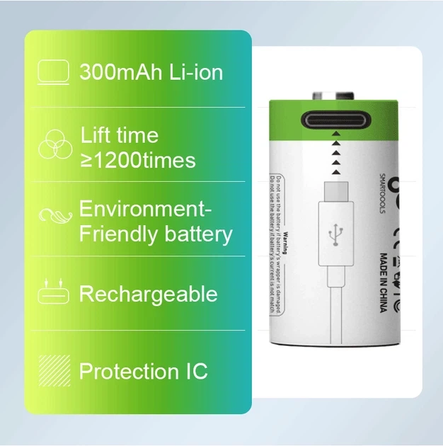 Аккумулятор CR2 Smartoools 300 mAh литий-ионный Li-Ion с зарядкой от Type-C 3.7V Выпуклый плюс (19326) - Фото 5 Аккумулятор CR2 Smartoools 300 mAh литий-ионный Li-Ion с зарядкой от Type-C 3.7V Выпуклый плюс (19326) - изображение 5