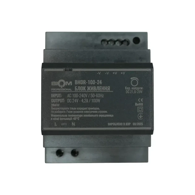 Блок живлення Biom Professional 100W 24V 4.2A на DIN-рейку BHDR-100-24 - Фото 1 Блок живлення Biom Professional 100W 24V 4.2A на DIN-рейку BHDR-100-24 - зображення 1