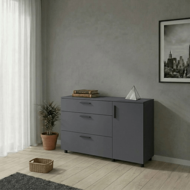 Комод Doros Торн Антрацит 3Ш/1Д 135х51.6х80 (DRS-012103) - Фото 3 Комод Doros Торн Антрацит 3Ш/1Д 135х51.6х80 (DRS-012103) - изображение 3