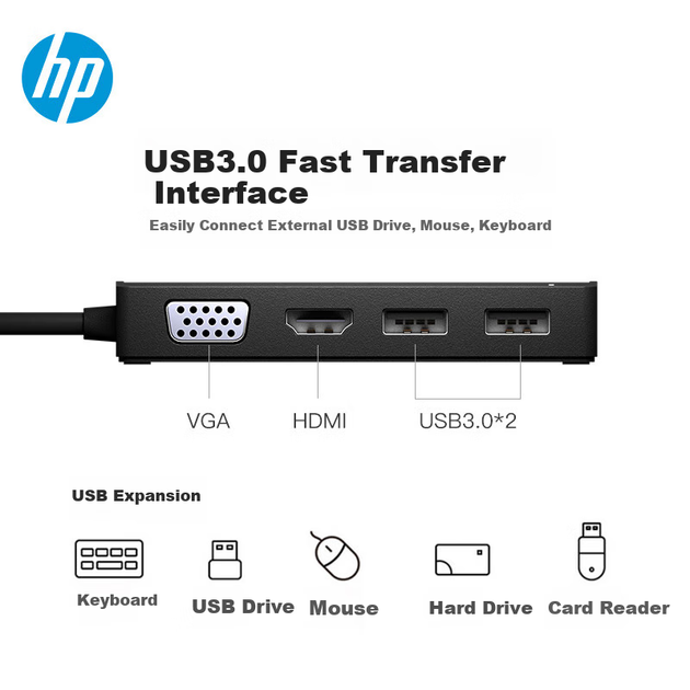 Адаптер розширення док-станції HP Type-C для HDMI/VGA/10 Gigabit Ethernet, перетворювач інтерфейсу мережевого кабелю, розширювальна док-станція для ноутбука - изображение 5
