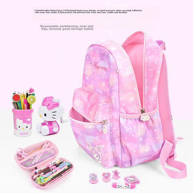 Детский рюкзак Hello Kitty Kuromi для девочек, мультяшный рюкзак для детей от 2 до 6 лет, сумка через плечо для детей, DB96586B, фиолетовый. - изображение 10