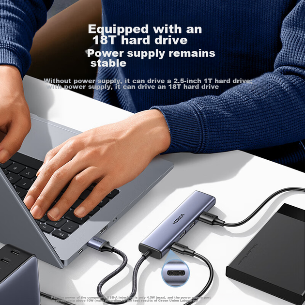 UGREEN USB Hub 3.0, док-станция расширения, разветвитель, высокоскоростной 4-портовый адаптер-конвертер, удлинительный кабель для ноутбука 2 метра, корпус из алюминиевого сплава - Фото 7 UGREEN USB Hub 3.0, док-станция расширения, разветвитель, высокоскоростной 4-портовый адаптер-конвертер, удлинительный кабель для ноутбука 2 метра, корпус из алюминиевого сплава - изображение 7
