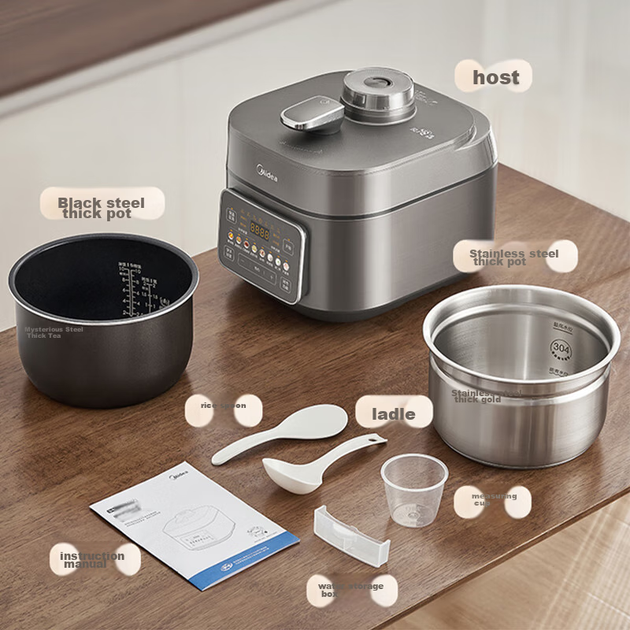 Официальная электрическая скороварка Midea IH, 2200 Вт, с воздушным охлаждением, двойная внутренняя кастрюля 5 л, функция Smart Reservation, антипригарное покрытие, высокая скороварка для 4-6 человек, электрическая рисоварка MY-S5175C - изображение 11