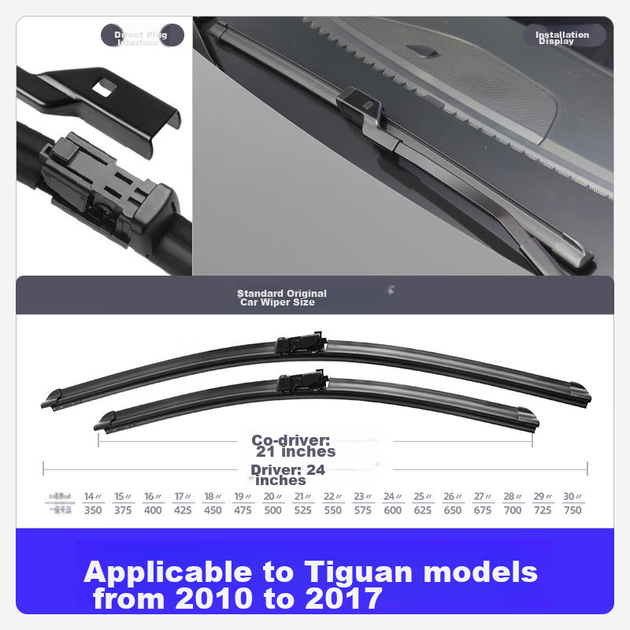 Щітки склоочисника Deyun для Volkswagen Tiguan Shanghai 2015 року випуску, оригінальні заводські 2015 року, безкінечні після 2013 року, передні склоочисники 2014 року випуску. - зображення 5