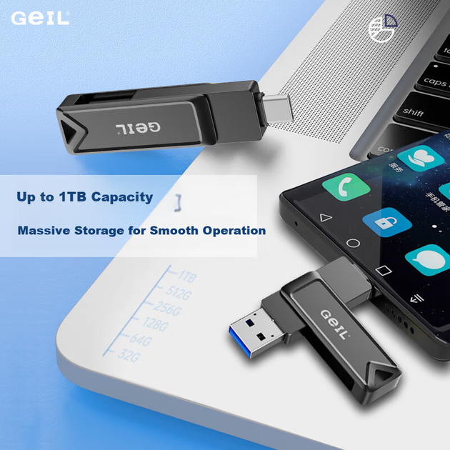 GEIL, флеш-накопитель двойного назначения USB 3.0 Type-C, 64 ГБ, для телефонов и компьютеров, высокая скорость чтения 100 МБ/с, интерфейс OTG, совместим с Android, Apple и ПК, серия GP130. - изображение 4