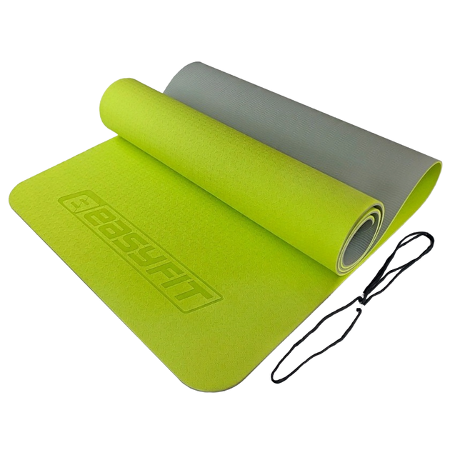 Килимок для йоги та фітнесу EasyFit TPE+TC 6 мм двошаровий лимонно-сірий - Фото 1 Килимок для йоги та фітнесу EasyFit TPE+TC 6 мм двошаровий лимонно-сірий - зображення 1