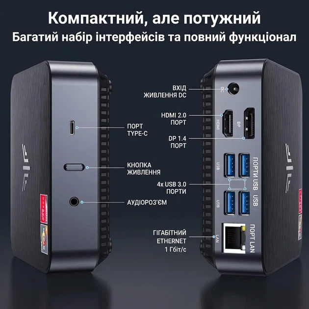 Мини ПК NiPoGi AM02 / AMD Ryzen 7 3750H / RAM 16GB / SSD 512GB / 1 x HDMI / 1 x LAN / Wi-Fi / Bluetooth / Windows 11 / Серый (101933369) - изображение 5