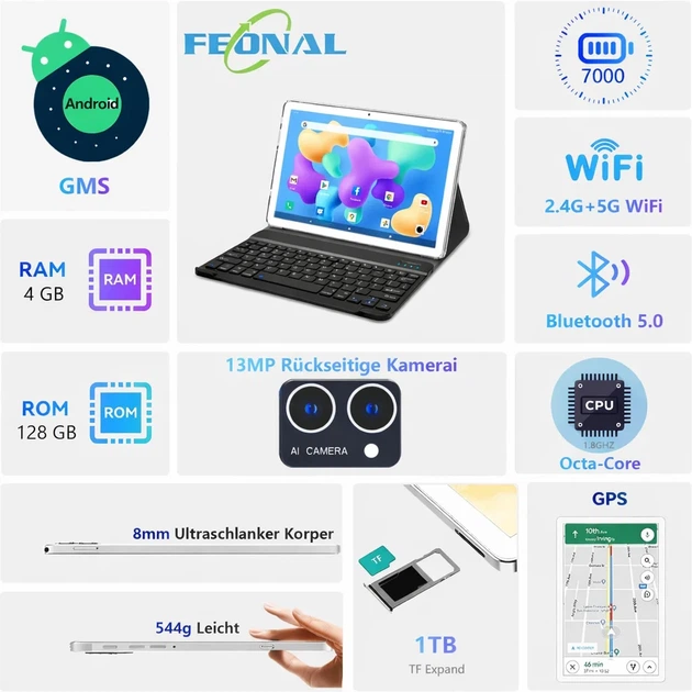 Планшет 10.1" Feonal K110 4+4/128Gb 8 ядер Android 12 7000 mAh Серый (102062909) - Фото 5 Планшет 10.1" Feonal K110 4+4/128Gb 8 ядер Android 12 7000 mAh Серый (102062909) - изображение 5