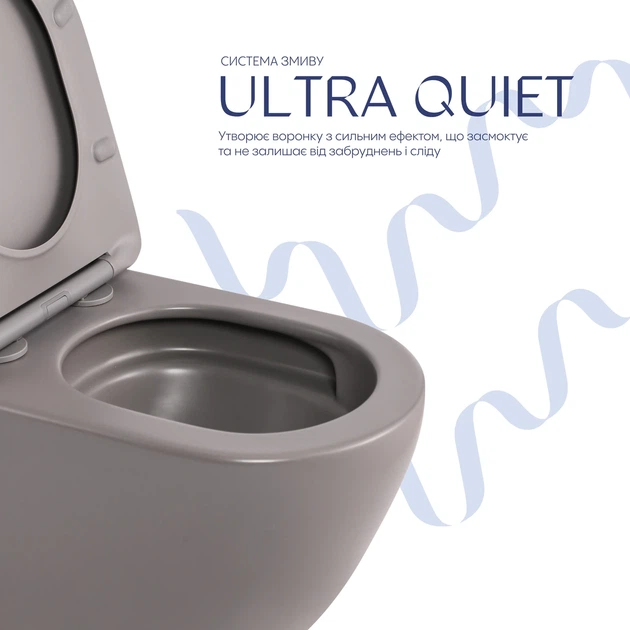 Унітаз підвісний Qtap Robin Ultra Quiet 520×365×340 мм, Stone grey, з сидінням Slim Duroplast / Soft-close / Quick Release - зображення 5
