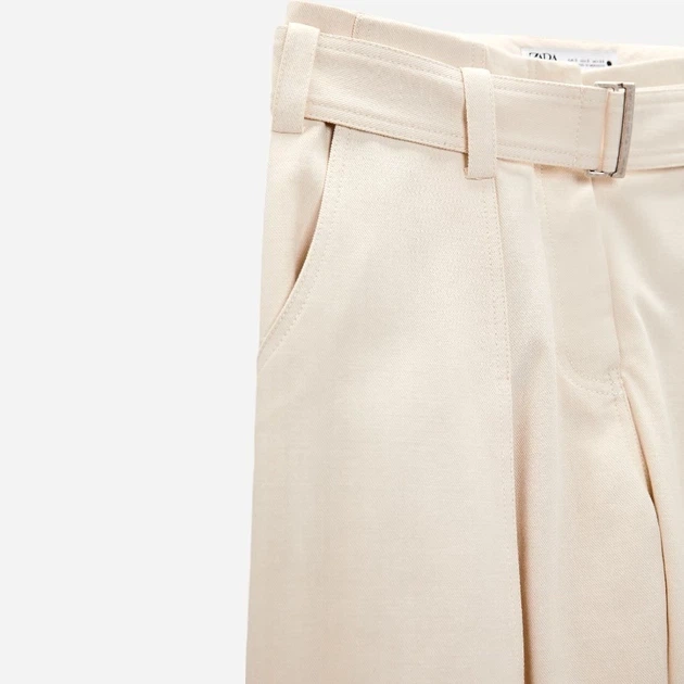Широкі штани з тканим поясом Zara 2887/706 XS-S Бежеві (02887706251XS) - изображение 6