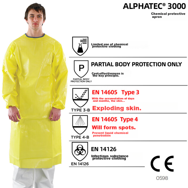 Фартук защитный AlphaTec 3000 химический кислото- и щелочестойкий, размер S - изображение 3