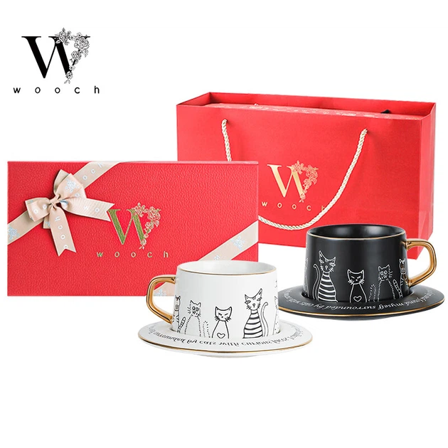 Набір чашок з блюдцями WOOCH кіт подарунковий для нового дому та весілля - зображення 9