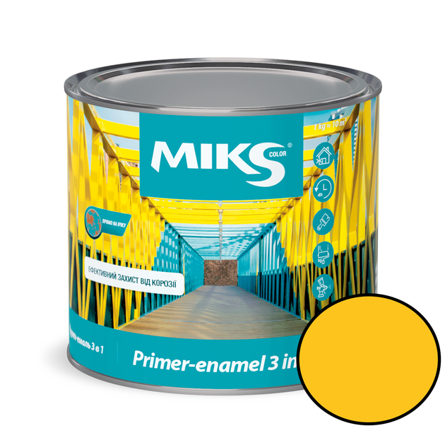 Грунт-емаль 3 в 1 універсальна антикорозійна напівглянсова Miks Color (RAL 1023 Жовта) 2,3 кг - Фото 1 Грунт-емаль 3 в 1 універсальна антикорозійна напівглянсова Miks Color (RAL 1023 Жовта) 2,3 кг - изображение 1