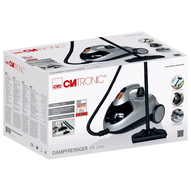 Пароочисник високого тиску 4 бари 1.5 літра для дому 10 насадок Clatronic SE0293 - Фото 8 Пароочисник високого тиску 4 бари 1.5 літра для дому 10 насадок Clatronic SE0293 - зображення 8