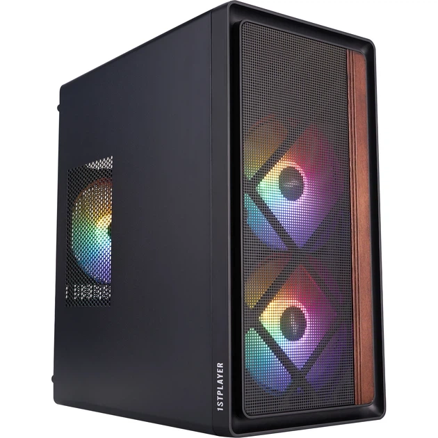 Корпус 1stPlayer WD1-BK-3F1 Black с 3 RGB вентиляторами - Фото 1 Корпус 1stPlayer WD1-BK-3F1 Black с 3 RGB вентиляторами - изображение 1